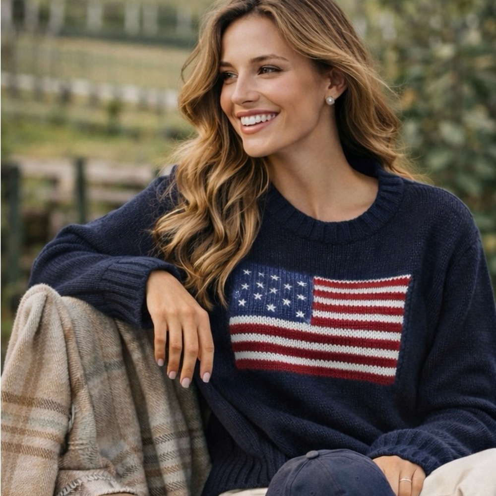 🇺🇸 American Flag Knit Sweater | Classic All-American Americana Style navy blue